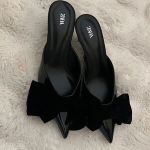 Zara Black Women's Mules with Bow Accent